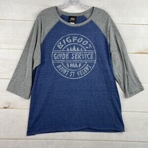 Prairie Mountain Tee Shirt Mens M Bigfoot Mount St. Helens Raglan USA Made Blue